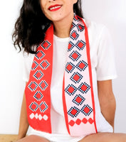 70s vintage white and red  retro print scarf 💌 FREE SHIPPING