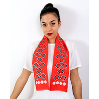 70s vintage white and red  retro print scarf 💌 FREE SHIPPING
