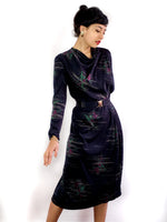 70s vintage black day dress with matching belt