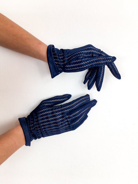 70s vintage navy mesh gloves size S 💌 FREE SHIPPING