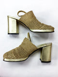 70s vintage gold lamé slingback woven mules, FR 36/37 (UK 3/4, USA 5/6)