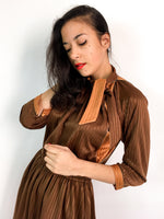 70s vintage brown midi dress