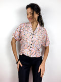 80s vintage floral print blouse, fitted waist