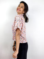 80s vintage floral print blouse, fitted waist