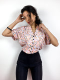 80s vintage floral print blouse, fitted waist