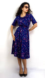 80s vintage navy blue midi dress