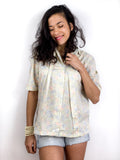 80s vintage floral print shirt, pastel tones