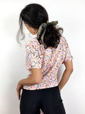 80s vintage floral print blouse, fitted waist