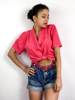 80s vintage hot pink short sleeve blouse