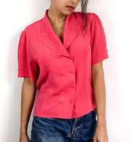 80s vintage hot pink short sleeve blouse