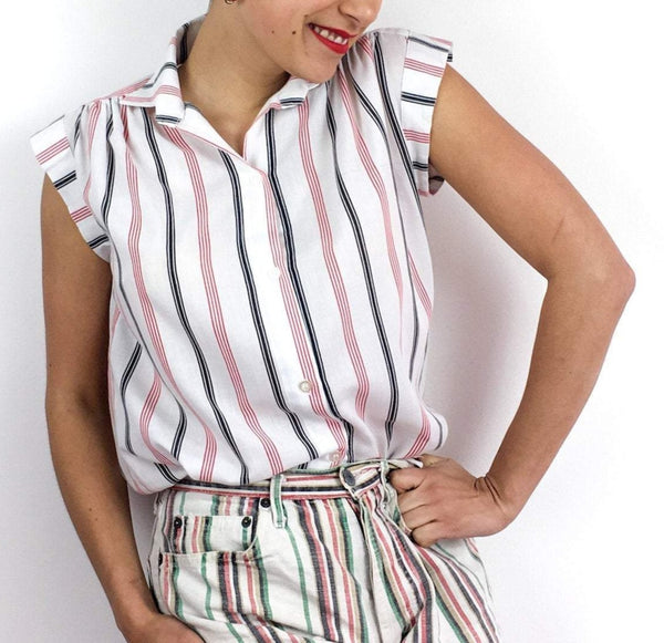 80s vintage sleeveless striped blouse