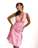 70s vintage pink vest and pleated mini skirt set