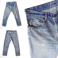 80s/early 90s vintage 505 Levi’s denim jeans. Light wash, slightly weathered, size W32 L30